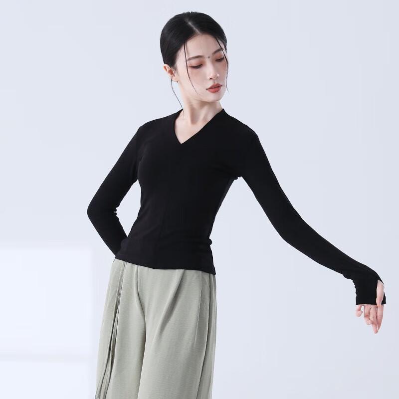 WEZHO V-Neck Long Sleeve Dance Practice Top with Thumb Holes