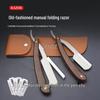 Classic Retro Wooden Handle Shaver - Manual Razor for Face, Bald Head, and Beard with Replaceable Blade