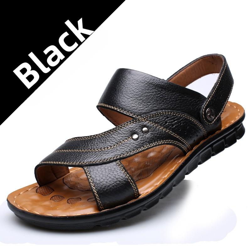 Summer Men Sandals Genuine Leather Beach Shoes Casual Fashion Slides