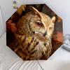 Owl and Leaf Pattern, Automatic Folding Umbrella, Portable and Foldable Design, 8 Ribs, a Christmas or Birthday Gift.