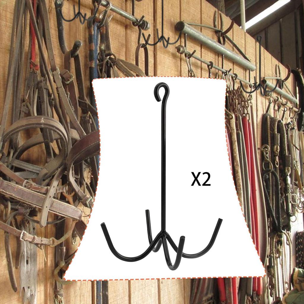 Black Metal Harness Hook for Hanging Reins, Sturdy And Easy to Install. Four-Branch Organizer