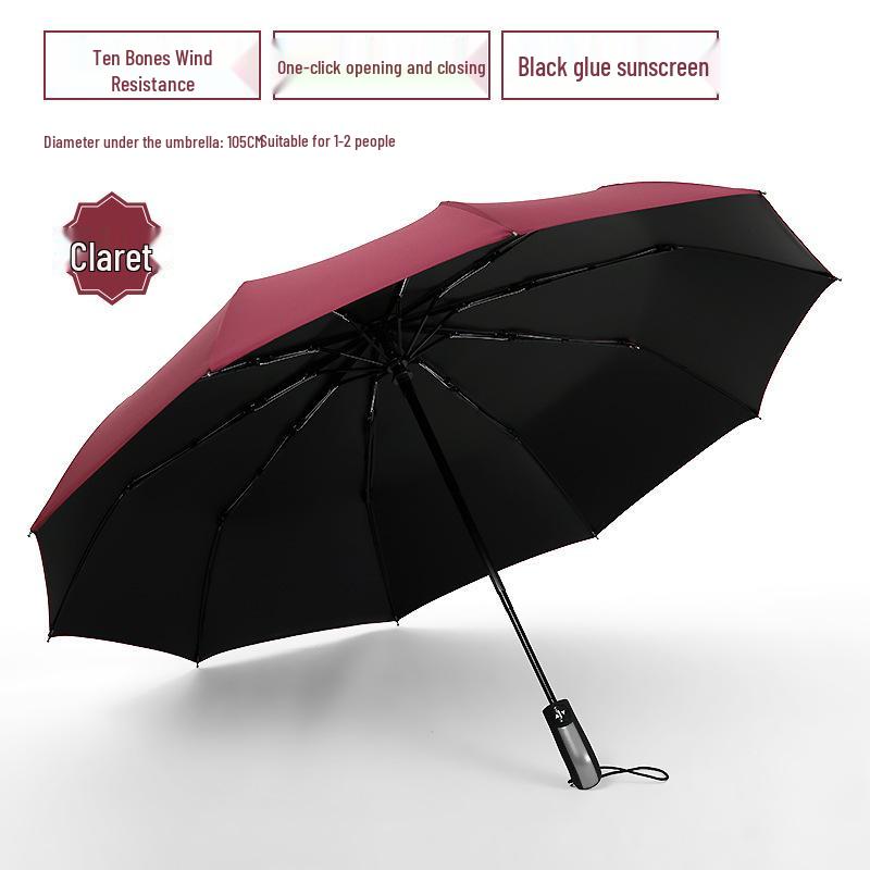 Black Logo Printed Auto Open/Close UV Protection Compact Umbrella for Men & Women - Dual-Use for Rain or Shine