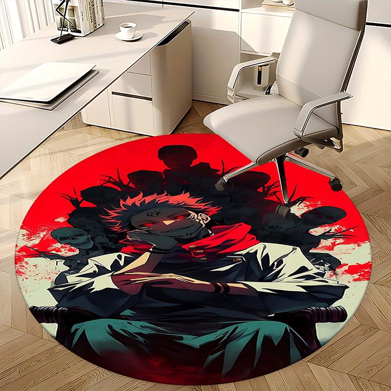 1pc Demon Slayer Tanjiro Kamado Round Carpet - Anime Design Office Chair Mat
