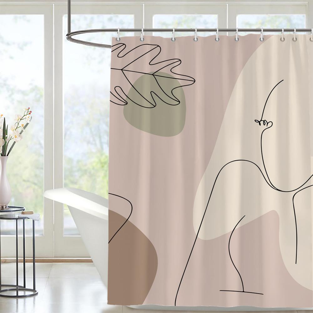 Modern Abstract Art Shower Curtain Partition Hanging Bathroom Curtain with Hooks Washable Home Decoration Curtain