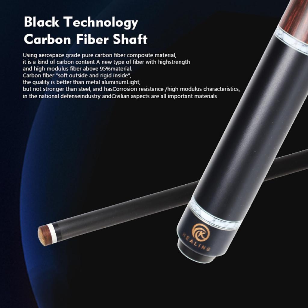KHEALING Billard Queue Carbon Spielqueue mit Schweinsleder Weiß und Schwarz Bakelit T 700 Kohlefaser 58 Geeignet für Black Eight und Nine Inklusive Aufbewahrung