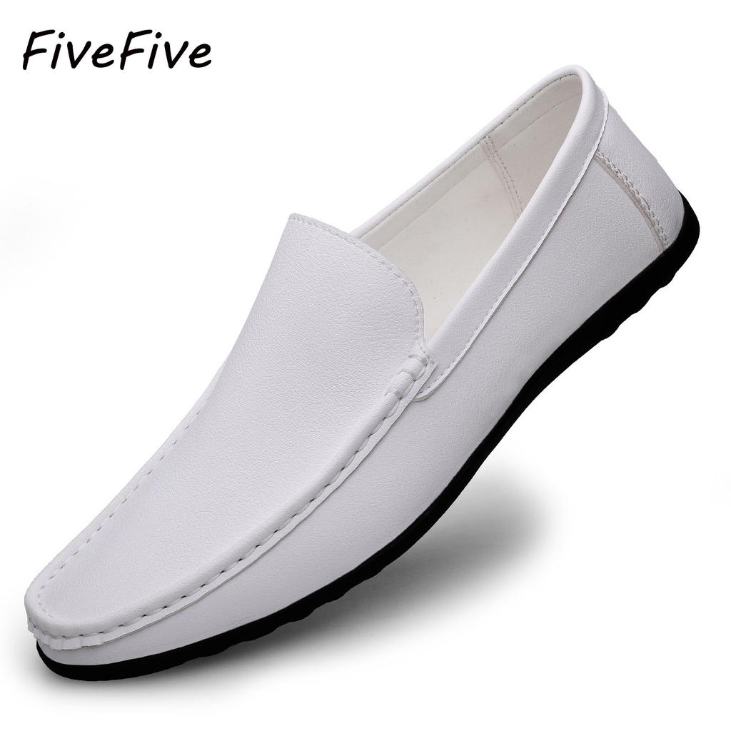 FiveFive Men's Solid Shoes Casual PU Leather Shoes Round Toe Flat Heel Loafers