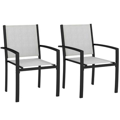 Set of 2 Garden Chairs, Stackable Outdoor Chairs with Armrests, Steel Frame, 60 X 65 X 85 Cm, Light Grey