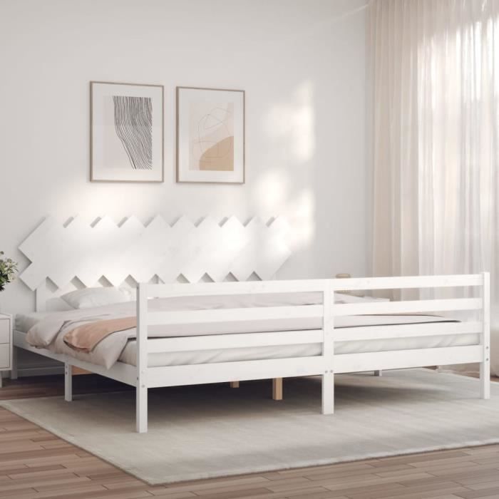 VidaXL Bed Frame with Headboard White 200x200 Cm Solid Wood 3195307
