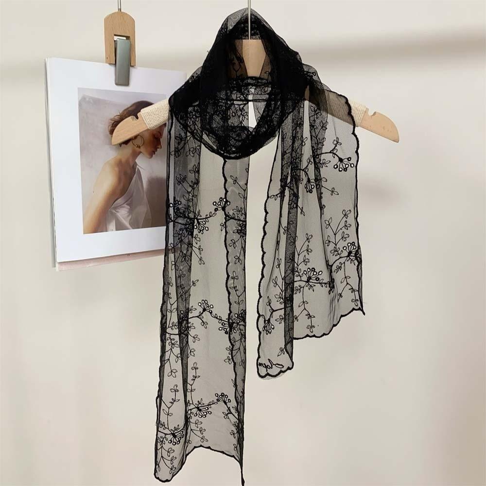 

Breathable Embroidered Flower Shawl Silk Lace Thin Headscarf Literary Spring Silk Scarf Women чёрный