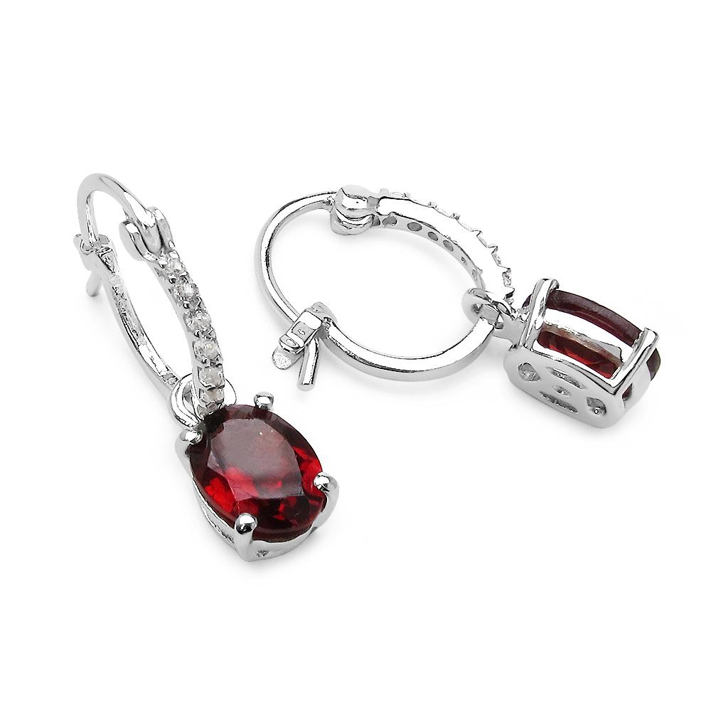 Garnet Oval Stud Earrings 925 Sterling Silver Rhodium Plated White Topaz Halo Fine Jewelry Gift for Women