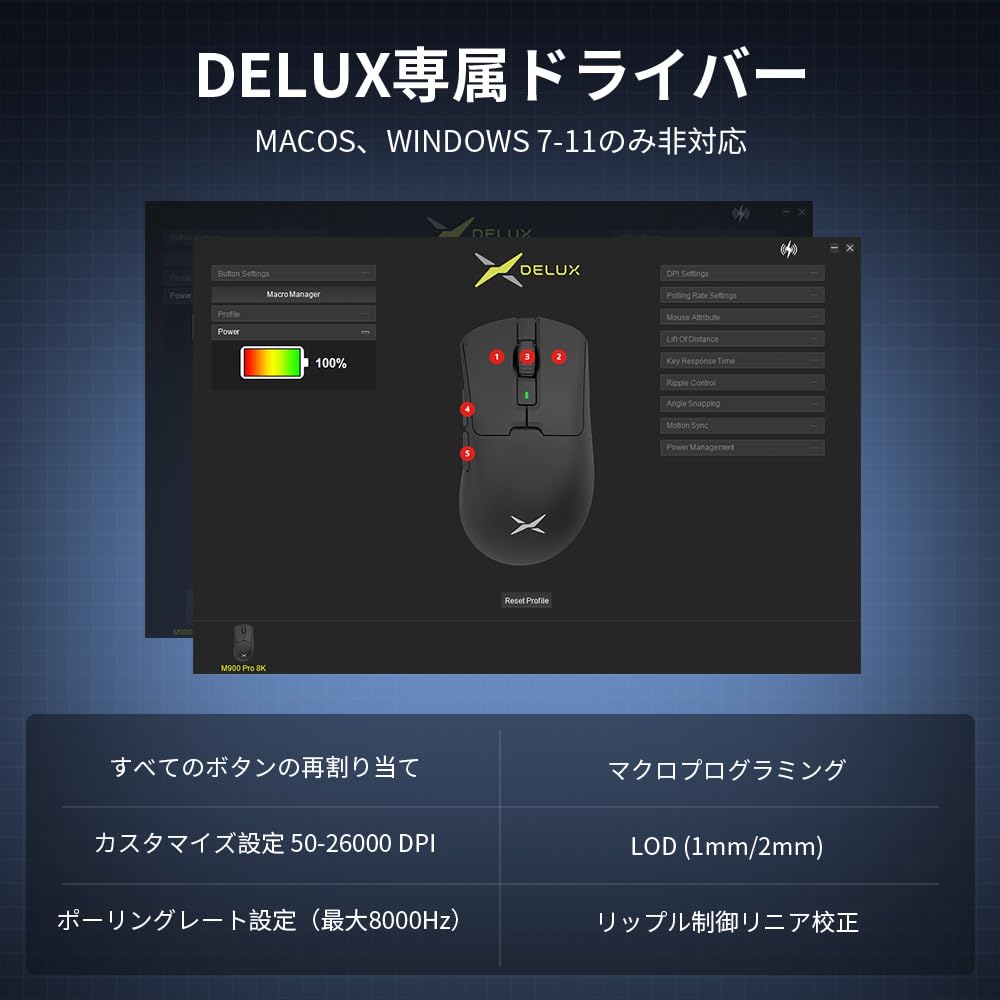 DELUX M900PRO Gaming Mouse 8000Hz polling 63g for major PAW3395 sensor Huano pink magnetic charging base included Wireless, rate, lightweight,