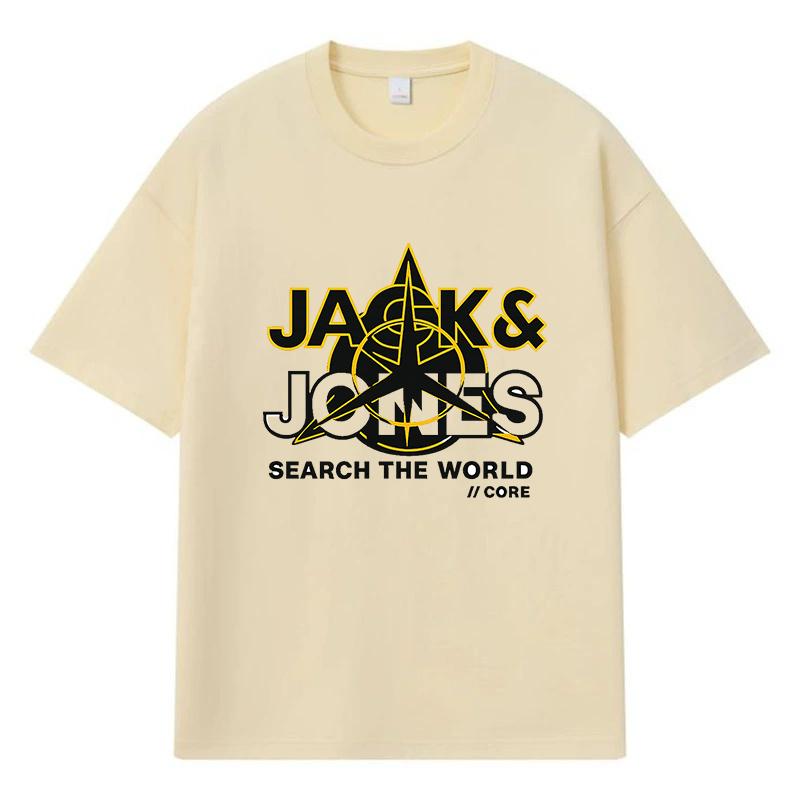 2026 Printed Graphic Jacks & Jones Logo Y2k Harajuku Streetwear 100% Cotton T Shirt Casual Oversized Summer Men T-shirt