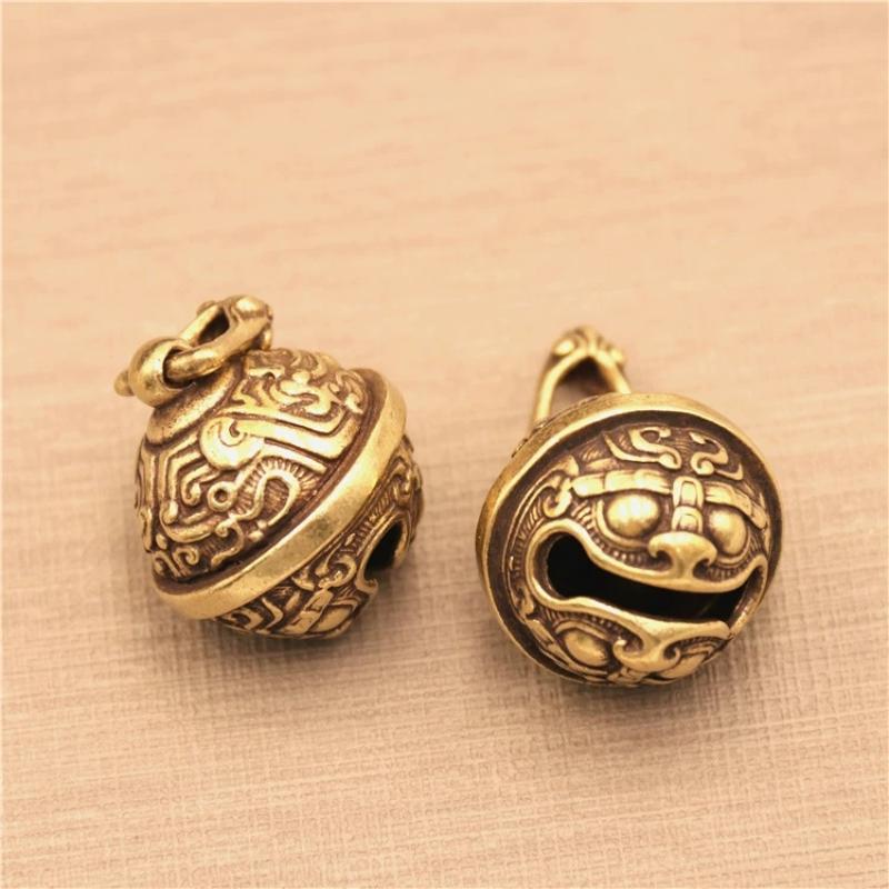 1Pcs New Vintage Brass Taotie Pure Copper Gluttonous Bell Car Key Chain Pendant Small Pendant Men And Women