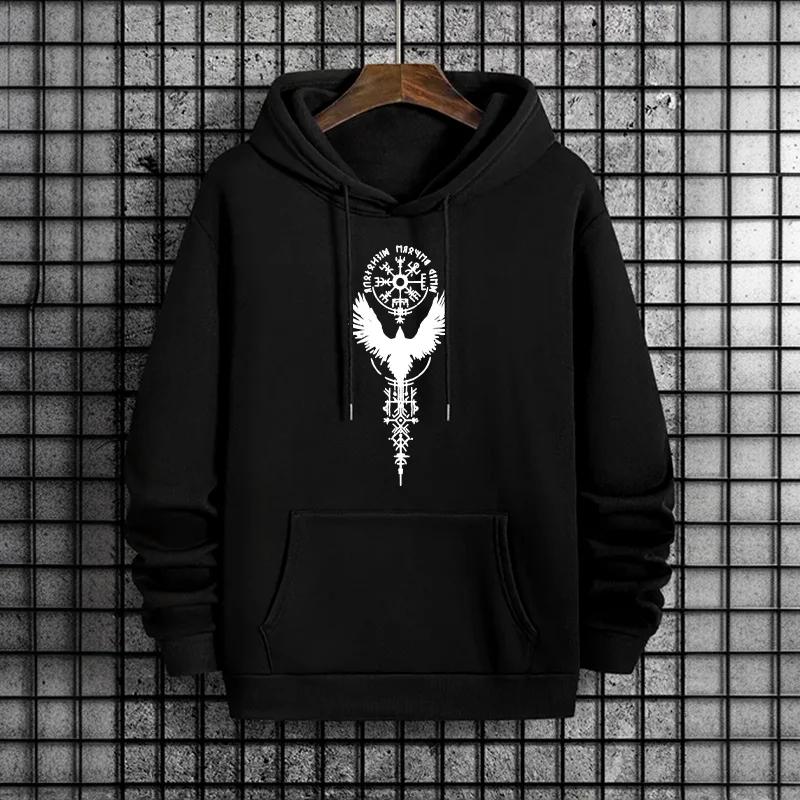 

Raven Print Mens Autumn Winter Hoodie Urban Streetwear Fashion Hooded Sweatshirt Male Hip Hop Trendy Casual Wear Hoody Pullover 3XL