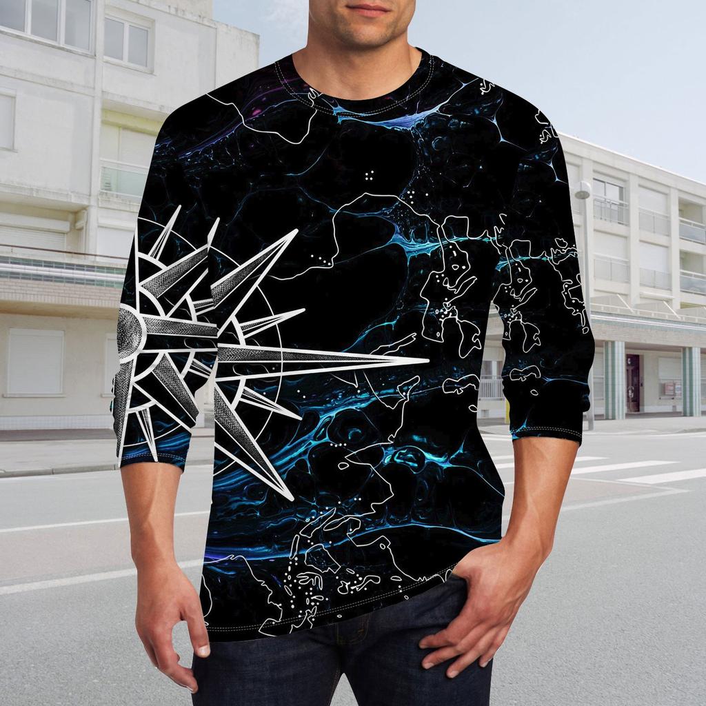Herren T-Shirt O-Ausschnitt Kleidung Bekleidung Outdoor Langarm Print Mode Designer Vintage