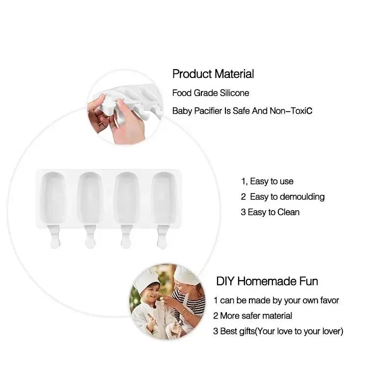 4/8 Hole Silicone Ice Cream Forms Popsicle Molds DIY Homemade Dessert Freezer Fruit Juice Ice Cube Maker Mould with Sticks 6