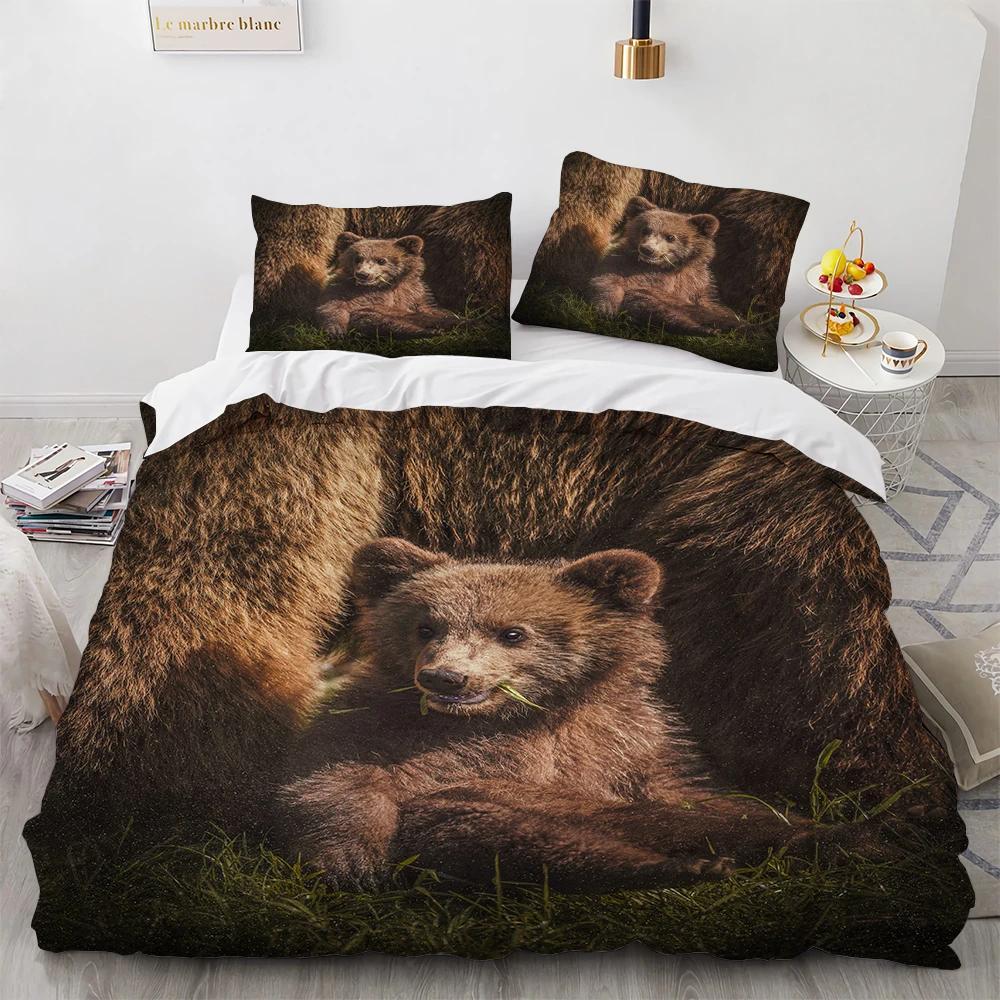 Stylish Durable Queen Twin Full King Comforter Barren Mountains Wild Forests Bear Baby Bedroom Grey White Polar Sets Size