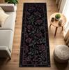 Boho Gothic Flurläufer Teppich Lila Rose Dunkler Blumendruck Rutschfest Langer Läufer Teppich Retro Waschbarer Teppich für Flur Eingangsbereich