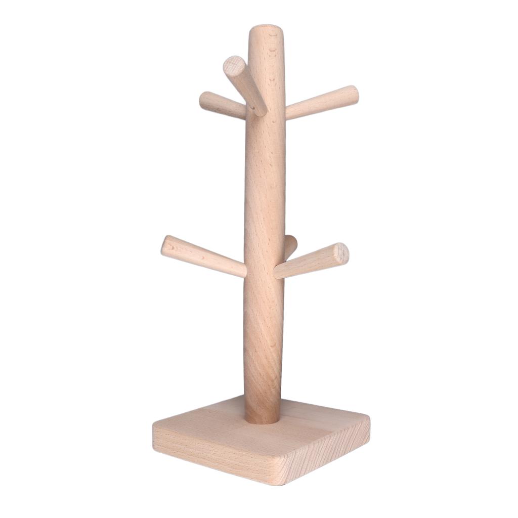 Mug Holder Tree Wood Hanger Stand with 6 Hooks Weighted Base Anti Slip Coffee Mug Rack for Kitchen Counter Cabinet