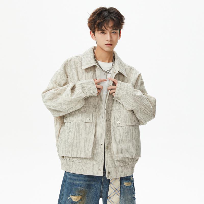 

Men s Retro Multi-Style Workwear Baseball Jacket - Trendy, Loose, and Versatile L бежевий