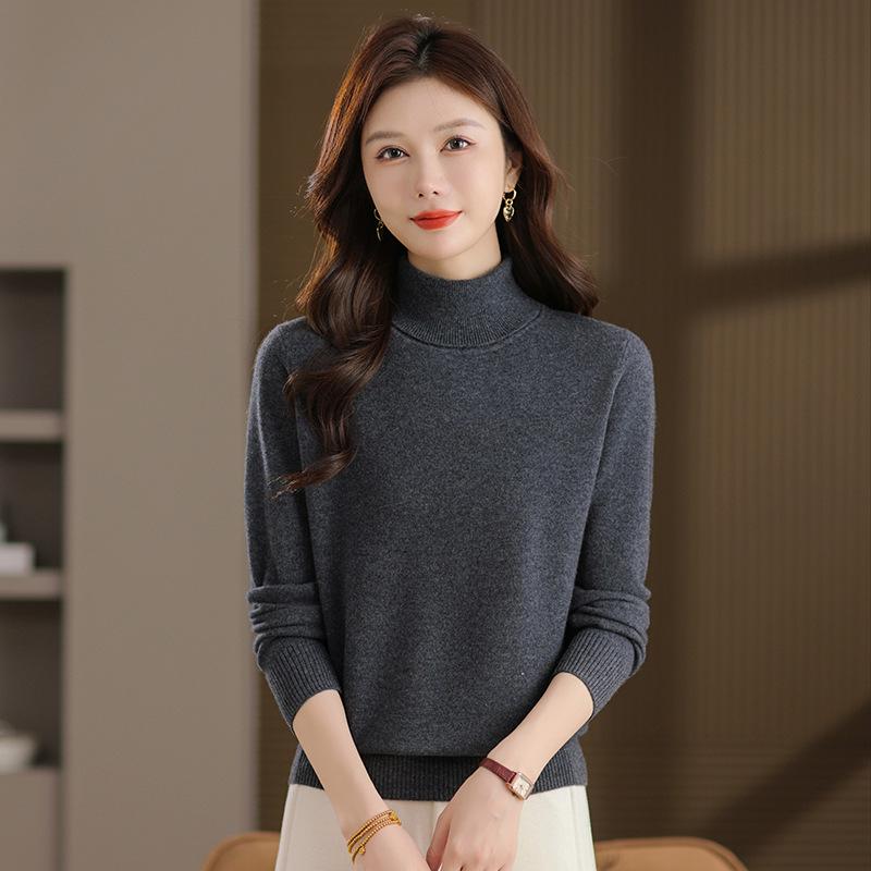 Women's Pure Wool High Neck Pullover: Warm Autumn/Winter Base Layer Long Sleeve Sweater