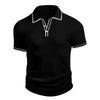 Camisa Polo de Punto de Canalé Vertical Negro para Hombre Cuello con Ribete Blanco de Contraste Manga Corta Top Casual