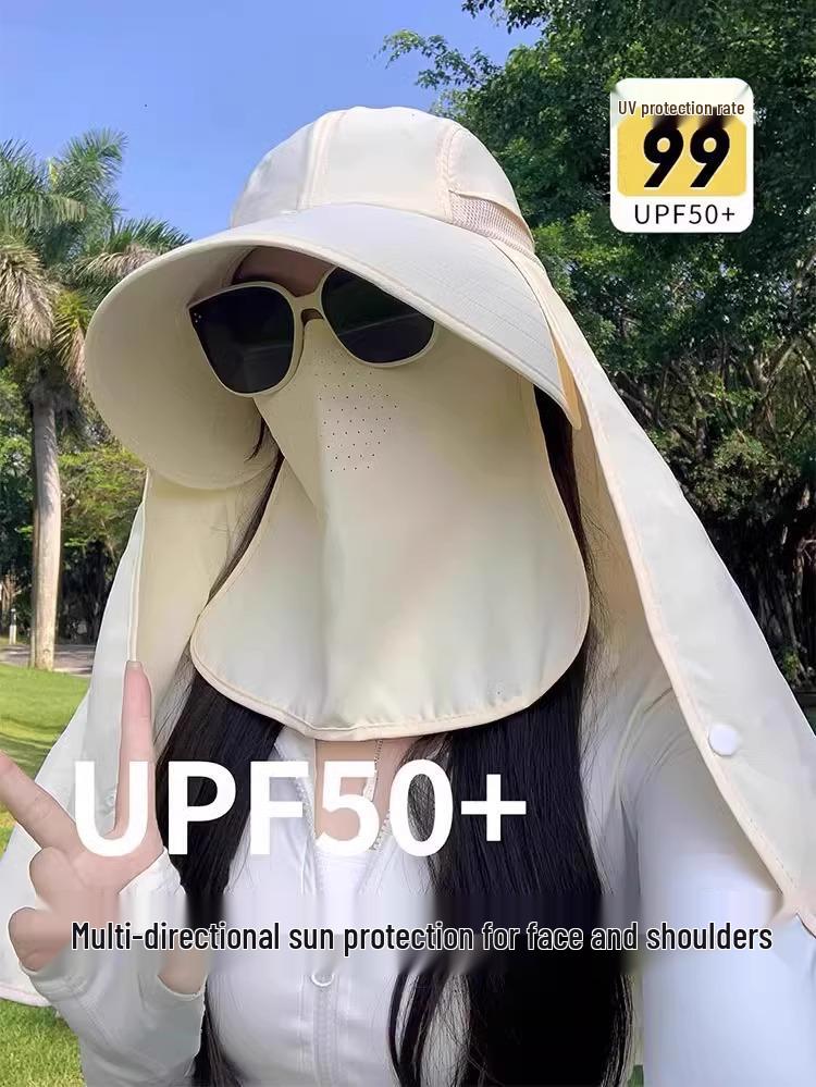 Women's Sun Protection Hat with Full Face, Neck, and Shoulder Coverage - Extra Large Shawl Style Fisherman Hat for Summer
