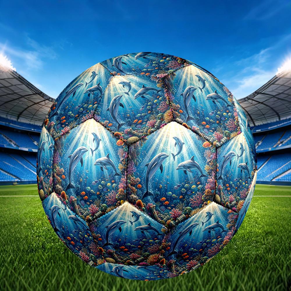 1pc Oceanic Dolphins Theme Soccer Ball Football, Size 5, Lightweight PVC, Outdoor Training Soccer Ball,Sports Gift t61422