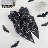 Pumpkin Hair Clip Halloween Bow Spring Clips for Women, Skeleton Ghost Hand Printed Festive Accessory Fabric Barrettes, Cute Horror Accessories