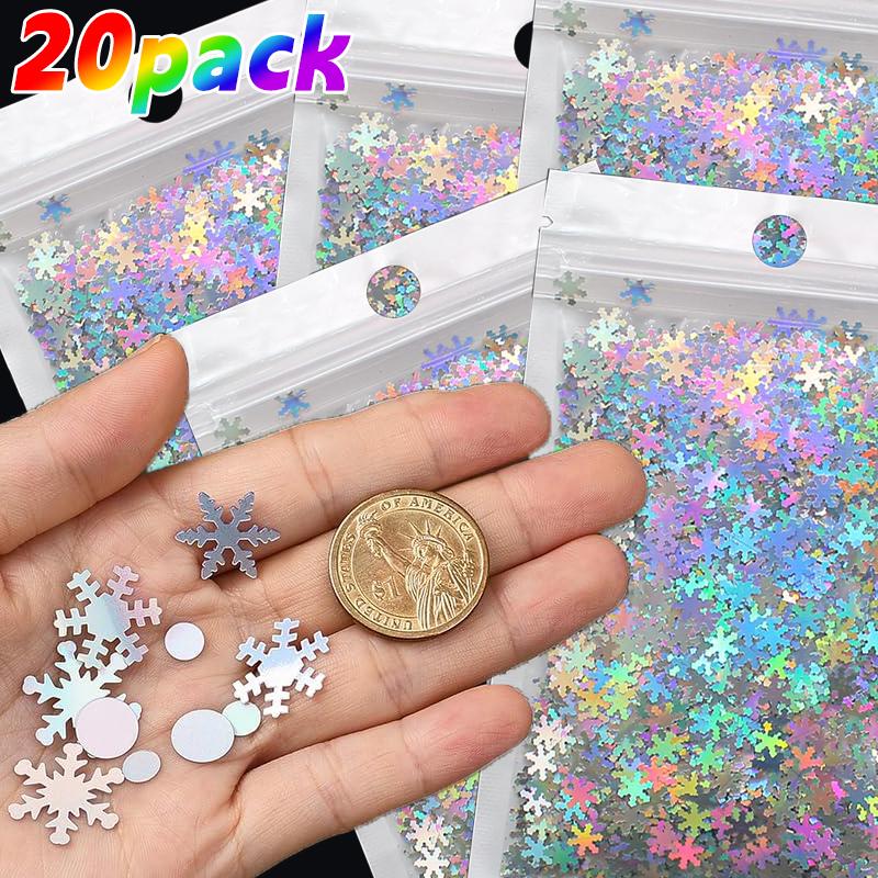 Christmas Laser Snowflake Confetti Iridescent Silver Small Round Dot Sequins Artificial Snow Xmas Tree Decoration Party Supplies