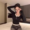 Fake two contrasting T-shirts for women's spring small hot girls with short slim-fitting and thin long-sleeved bottoming shirt and top