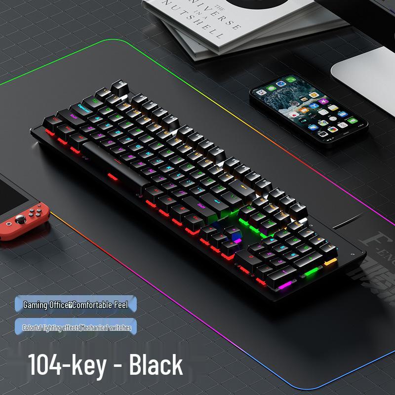 Fenglingdu 87-Key Wired Mechanical Keyboard with Blue, Red, Brown Switches - Gradient, Side-Engraved, Ideal for Gaming and Office Use.