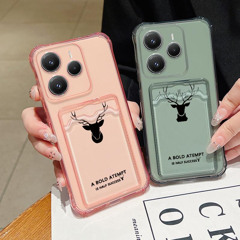 For Xiaomi 14T 13T Pro Poco F6 X6 Pro Redmi 14C Note 13 12 Pro 11 Case Shell Deer Pattern Slim Card Slot Clear Shockproof Soft Silicone Phone Cover
