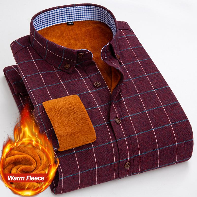 Teplá košile Zimní Pánská Fleecová Klasická Kostkovaná Košile s Dlouhým Rukávem Pohodlná Slim Ležérní Business Plyšový Samet Zesílená Košile Šaty