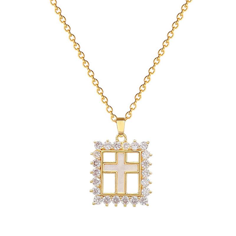 Copper Micro-Inlaid Cross Fashionable Light Luxury Temperament Gorgeous Full Diamond Necklace Female Versatile Collarbone Chain Titanium Steel