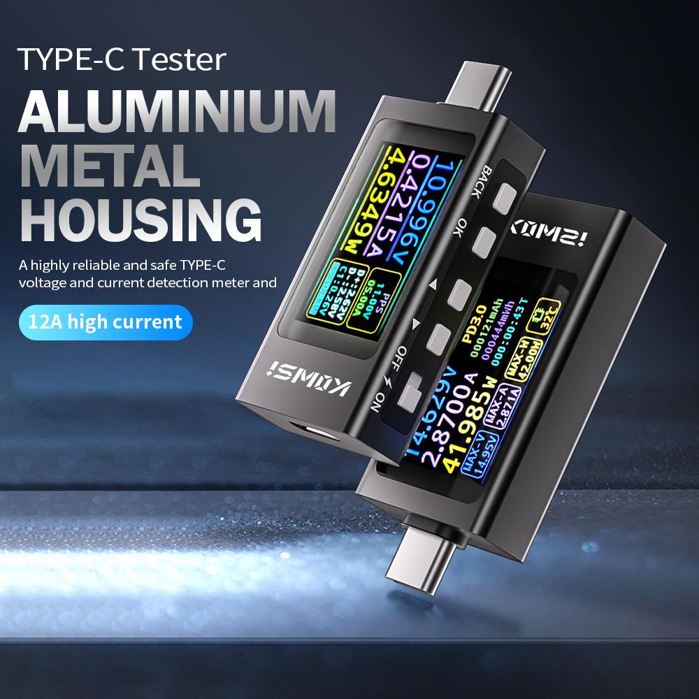 High definition Type-C Current Voltage Monitor Power Meter Tester PD Battery Capacity Digital LCD Display Meter DC 4-30V 0-8/12A