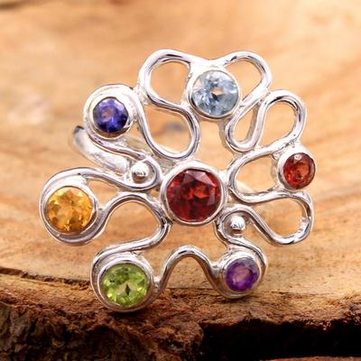 Silver Charm Jewelry, 7 Stone Ring, 925 Sterling Silver Handmade Jewelry, Silver Ring