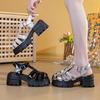 Baotou Roman Sandals Women's 2025 Summer New Leather Thick-soled Muffin Shoes Woven Hollowed-out Thick-heeled Pig Cage Shoes