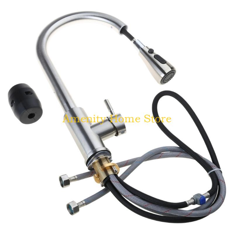 F26C Metal Pull Out Tap Precise Hot/Cold Water Mixing at House Practical Stretchable Sink Tap Prevents Splashing Water Faucet