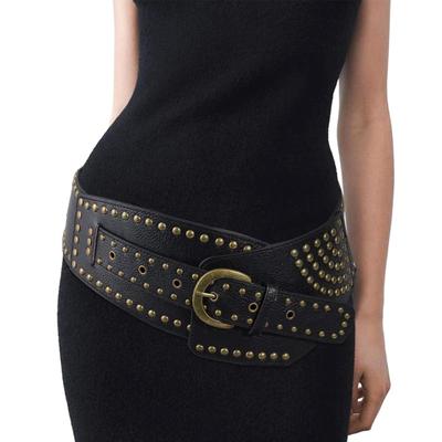 Szeroki Pas z Vintage Klamrą dla Kobiet FakeFace, Nity ze Skóry PU, Idealny do Kostiumów Przebraniowych, Cosplay, Punk, Gal, Gorsetu, Szeroki B