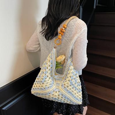 Summer Popular Woven Bag Women's New Fashion Hollow Portable Shoulder Bag Seaside Vacation Tote Bag