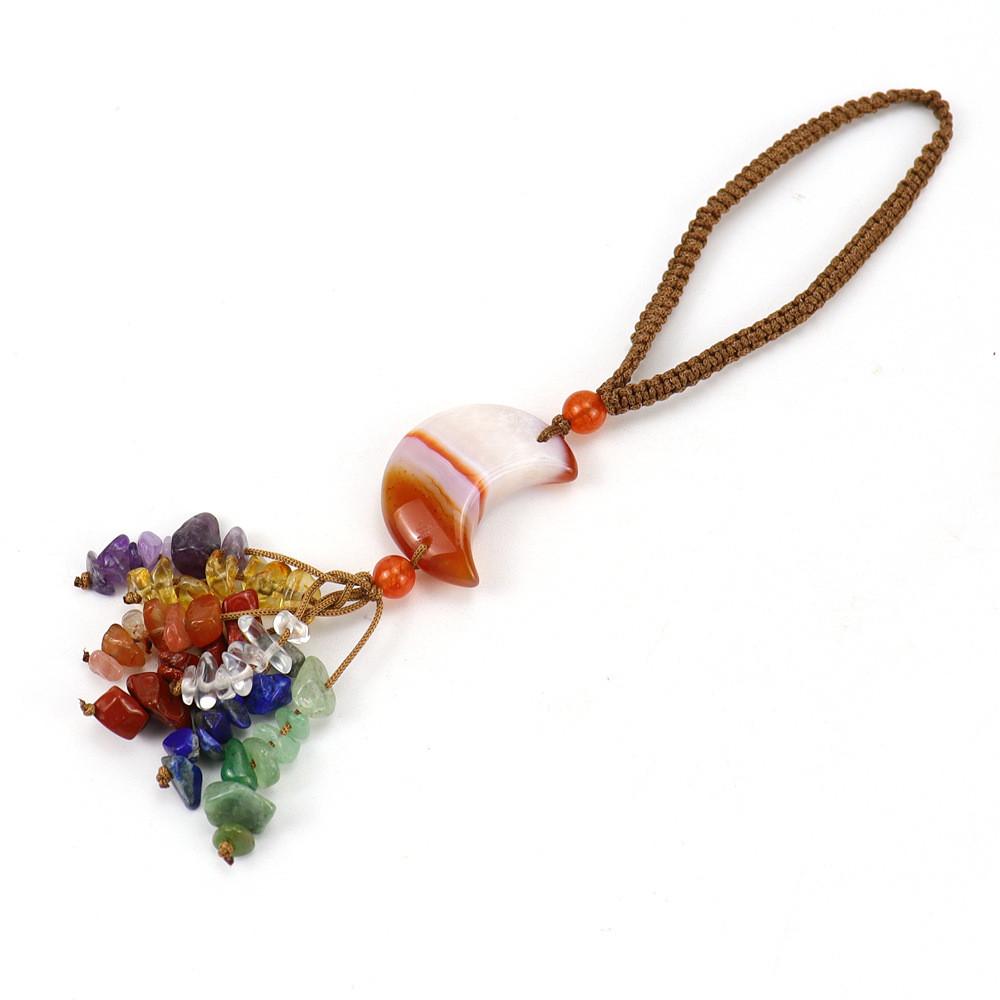 Crystal Moonstone Car Pendant Handmade Beaded Tassel Gift For Car Interior Decor