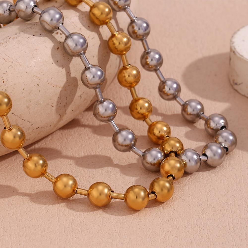 Punk Hip Hop 47CM Gold Silver Color Beads Necklace Men Stainless Steel Luxury High Quality Waterproof Necklace Jewelry For Women