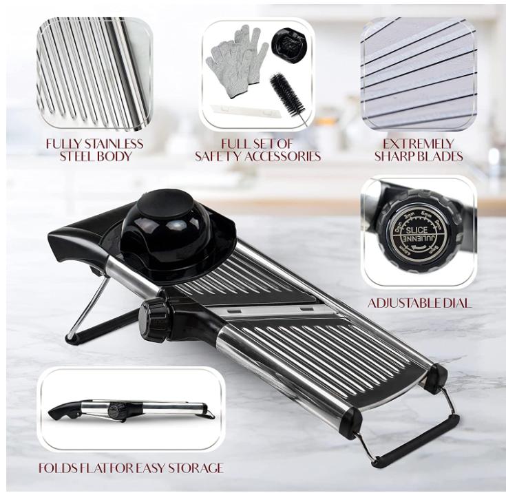 Adjustable Mandoline Food Slicer, Mandoline Slicer for Kitchen, Mandolin, Potato, Tomato, Carrot, Vegetable, Fruit and Onion Cutter - Stainless Steel