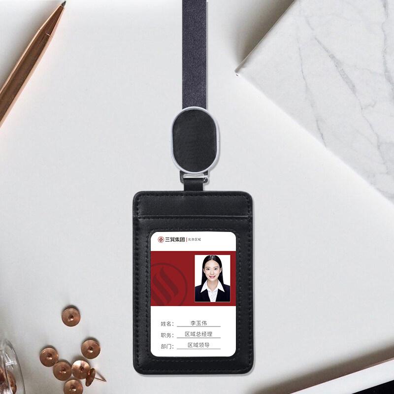 2025 NEW Real Leather Work Card Cases ID Certificate Holder with Retractable Badge Reel Lanyard