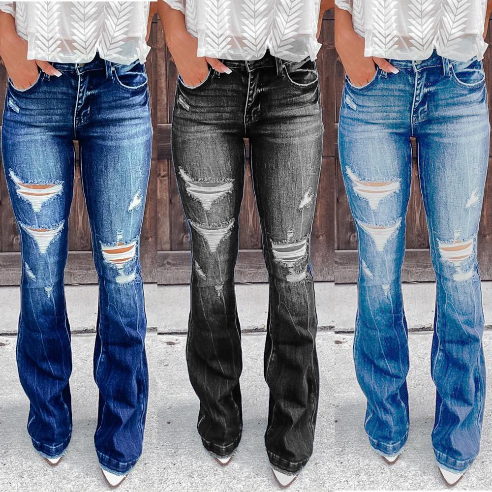European & American High-Waisted Retro Ripped Bell Bottoms XXL