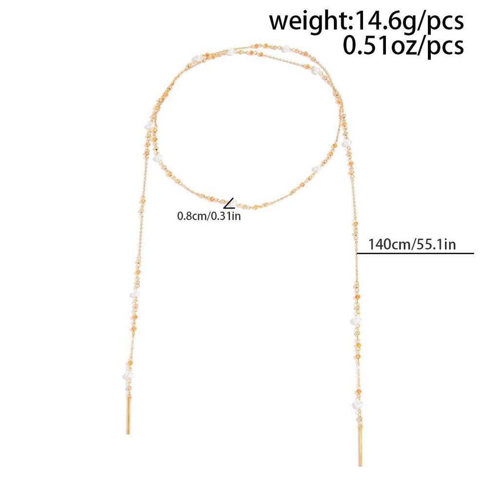 SHIXIN Vintage Imitation Pearl Crystal Long Chain Necklace Women Elegant Adjustable Gold Color Sweater Chain Jewelry Accessories