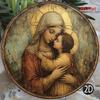 1 pièce 20x20cm Vierge à l'Enfant Plaque Métallique Ronde Vintage Catholique Religieux Art Mural Pour Salon Chambre Studio Décor