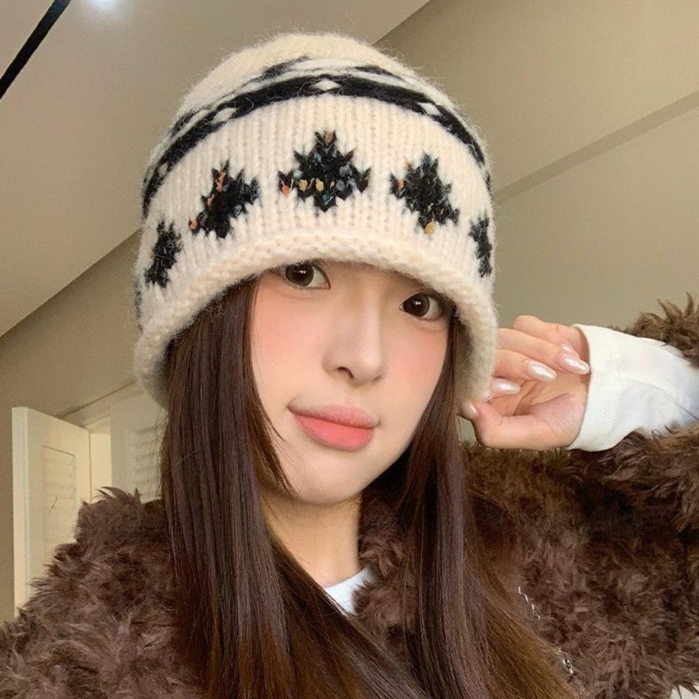 Warm Retro Beanie Hat Knitted Winter Cold Hat Fashion Jacquard Knitted Hat Winter