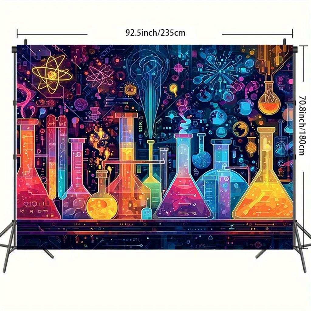 1pc Science Lab Chemistry Backdrop Banner - Party Decor - Theme For Birthday Home Photo Booth - No Power Required Indoor Outdoor Decor